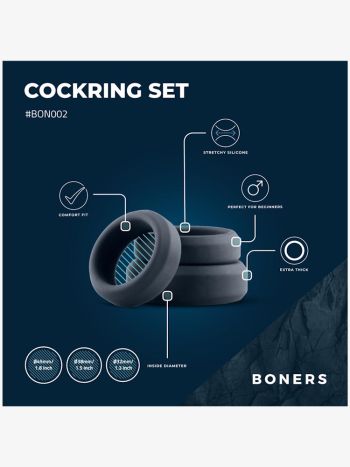 Boners Wide Cock Ring Set Flat Bon002 Dark Grey 2