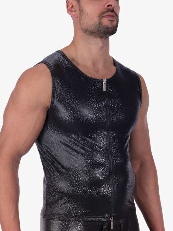 Men's Patent Leather Bodysuits Sleeveless Zipper Front Tank