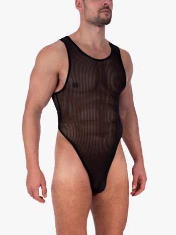 Men's Black Nylon Thong Bodysuit - Bodysuits For Men - Body Aware UK