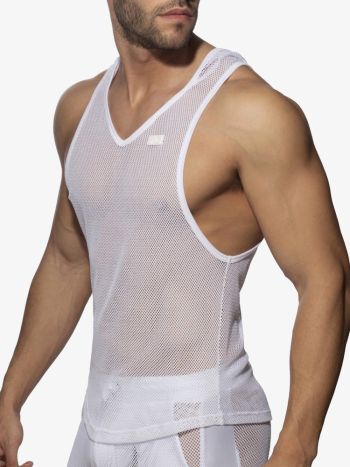 Addicted Ad968 Mesh Sleeveless Hoody White 1