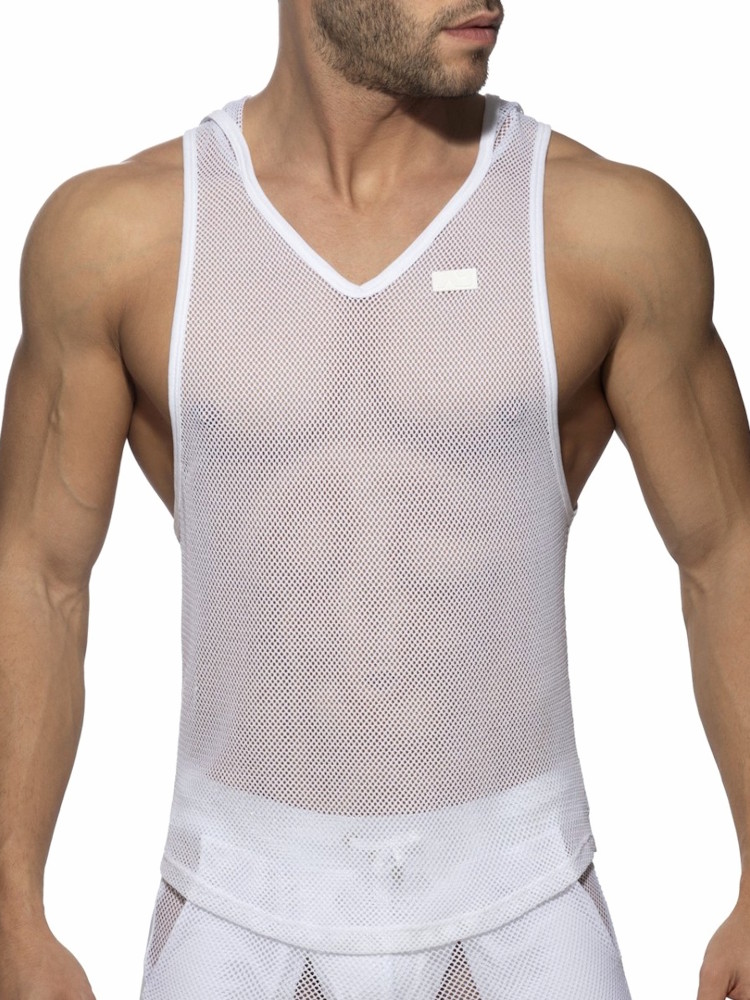 Addicted Ad968 Mesh Sleeveless Hoody White 3