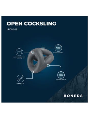 Boners Open Cocksling Triple Cockring BON023 Dark Grey